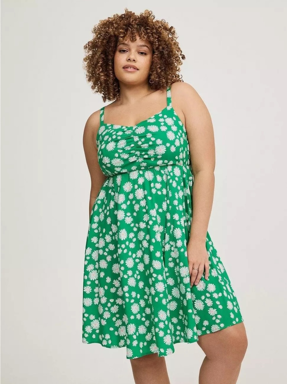 Torrid Green Daisy Women’s Dress, Size 1X, Floral, Romantic, Casual, Pockets